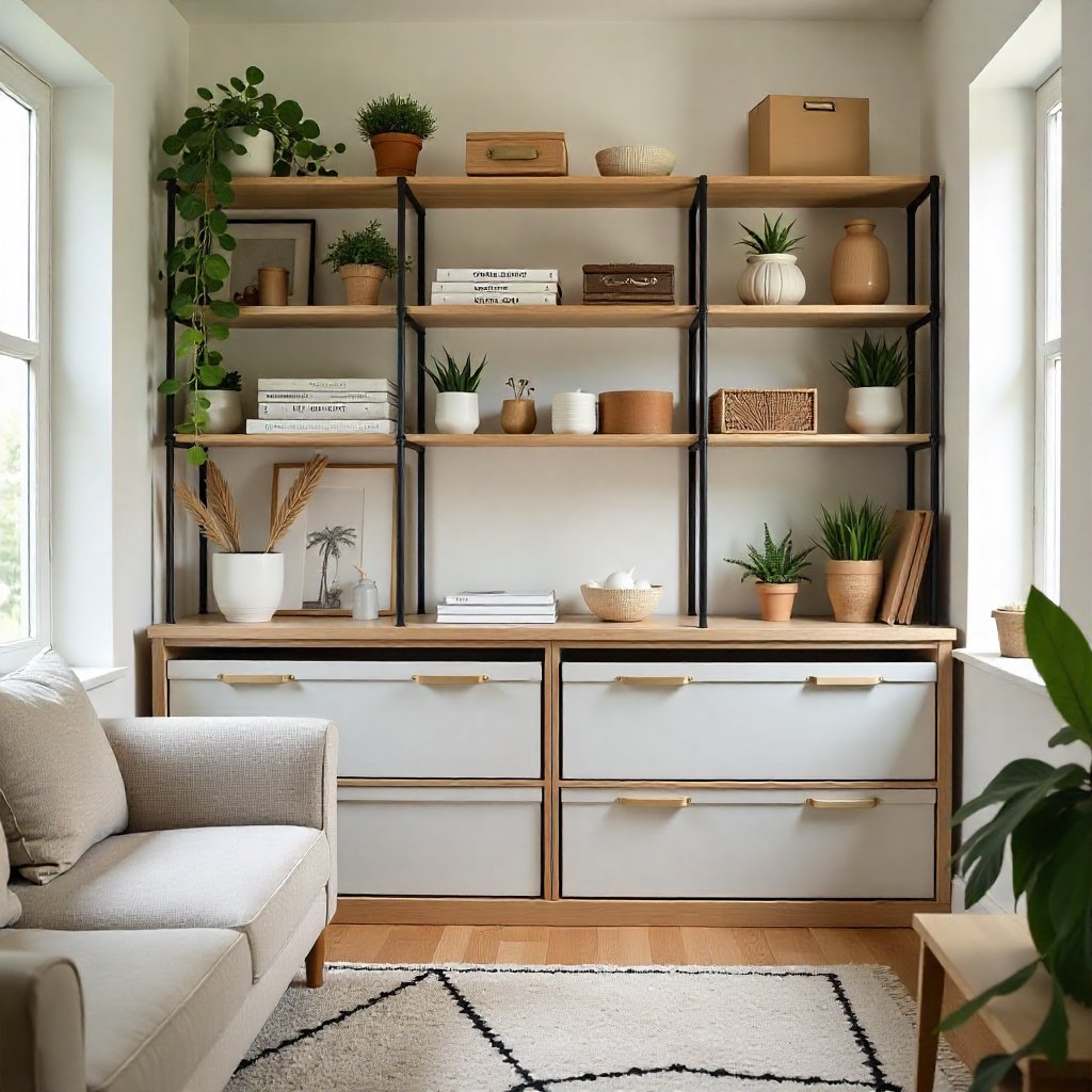 Organized living room with clean aesthetics